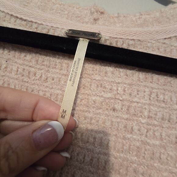 Free People Heart It Laces Long Sweater Womens MED Pink Oversized Boho Coquette - Picture 6 of 14